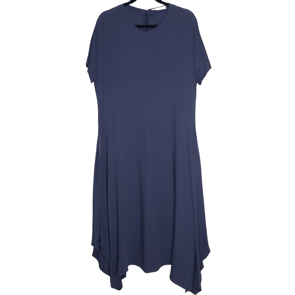 FABIANA FILIPPI Asymmetrical Short Sleeves Midi Dress Ash Blue Women's XL